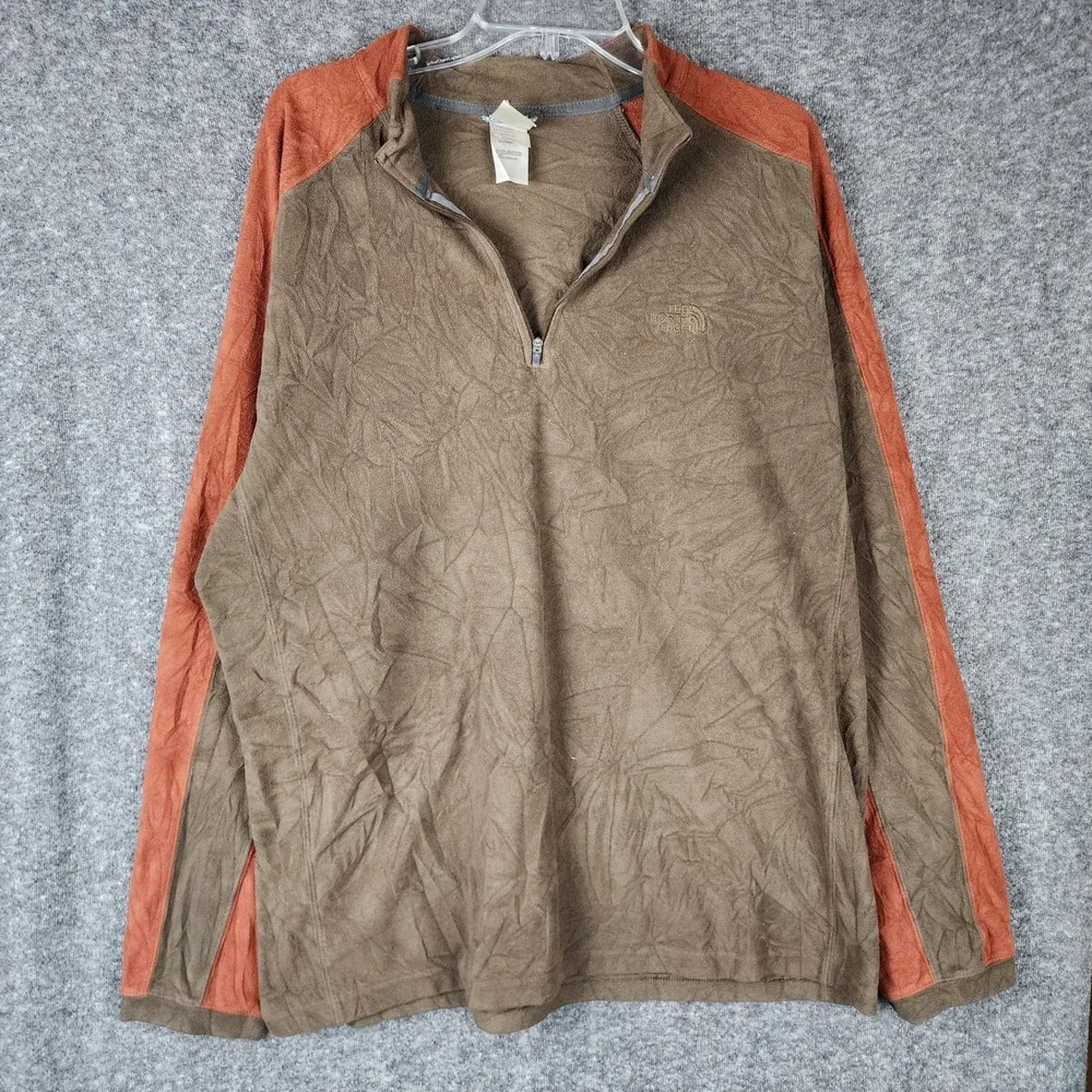 The North Face Pullover Mens XL TKA 100 Brown Orange Quarter Zip Fleece EUC